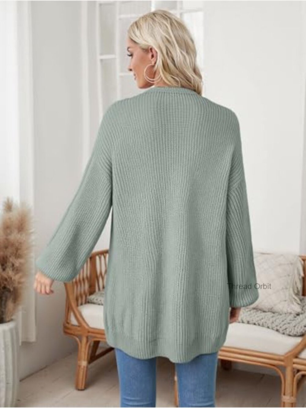 Oversized Long Cardigan Sweater Fall Trendy Chunky Waffle Knit Open Front Dressy - Picture 3 of 7